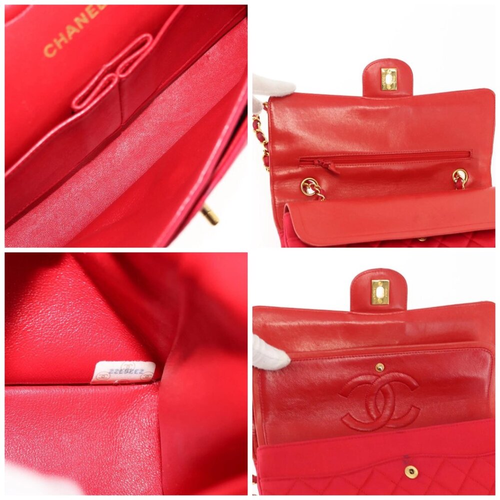 CHANEL Matelasse 25 Double Flap Chain Shoulder Bag Satin Red Gold CC Auth 145843 - Picture 15 of 16